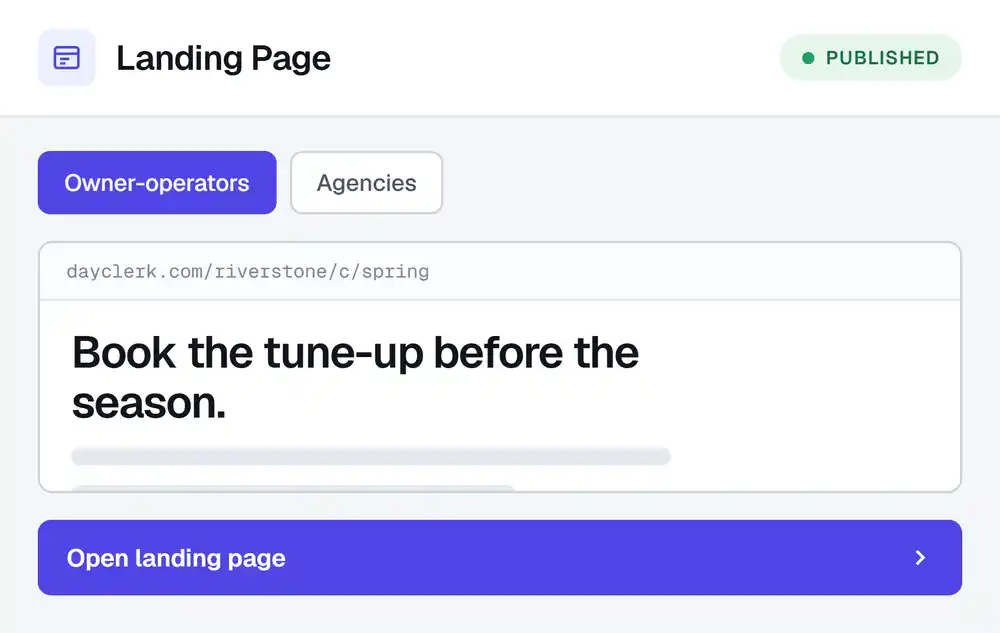 DayClerk landing page editor